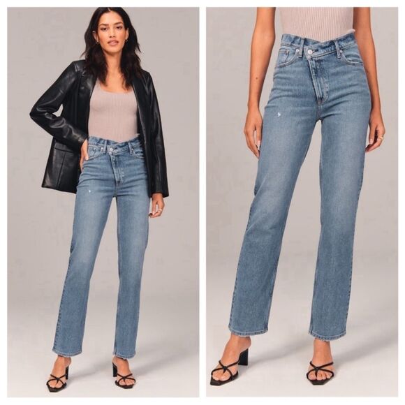 A&F Abercrombie and Fitch size 26 high rise asymmetrical waist baggy jeans - Picture 1 of 14